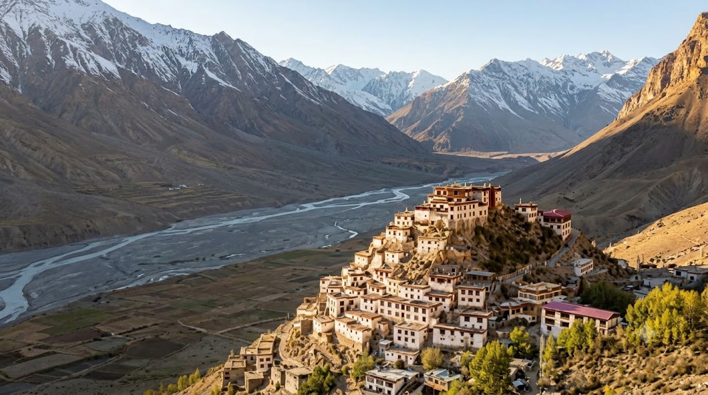 Key Monastery perched on a hilltop above the Spiti river valley — Kaza Spiti Valley Himachal Pradesh