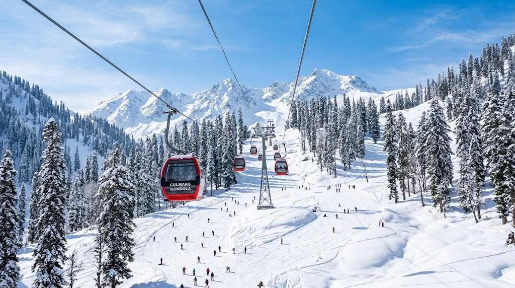 Gulmarg Gondola cable car over snow meadows — included in Kashmir package from Chandigarh